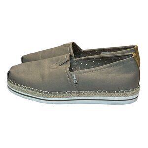 Bobs By Skechers Womens W10 Memory Foam Espadrille Flats Tan Canvas Shoe Comfort